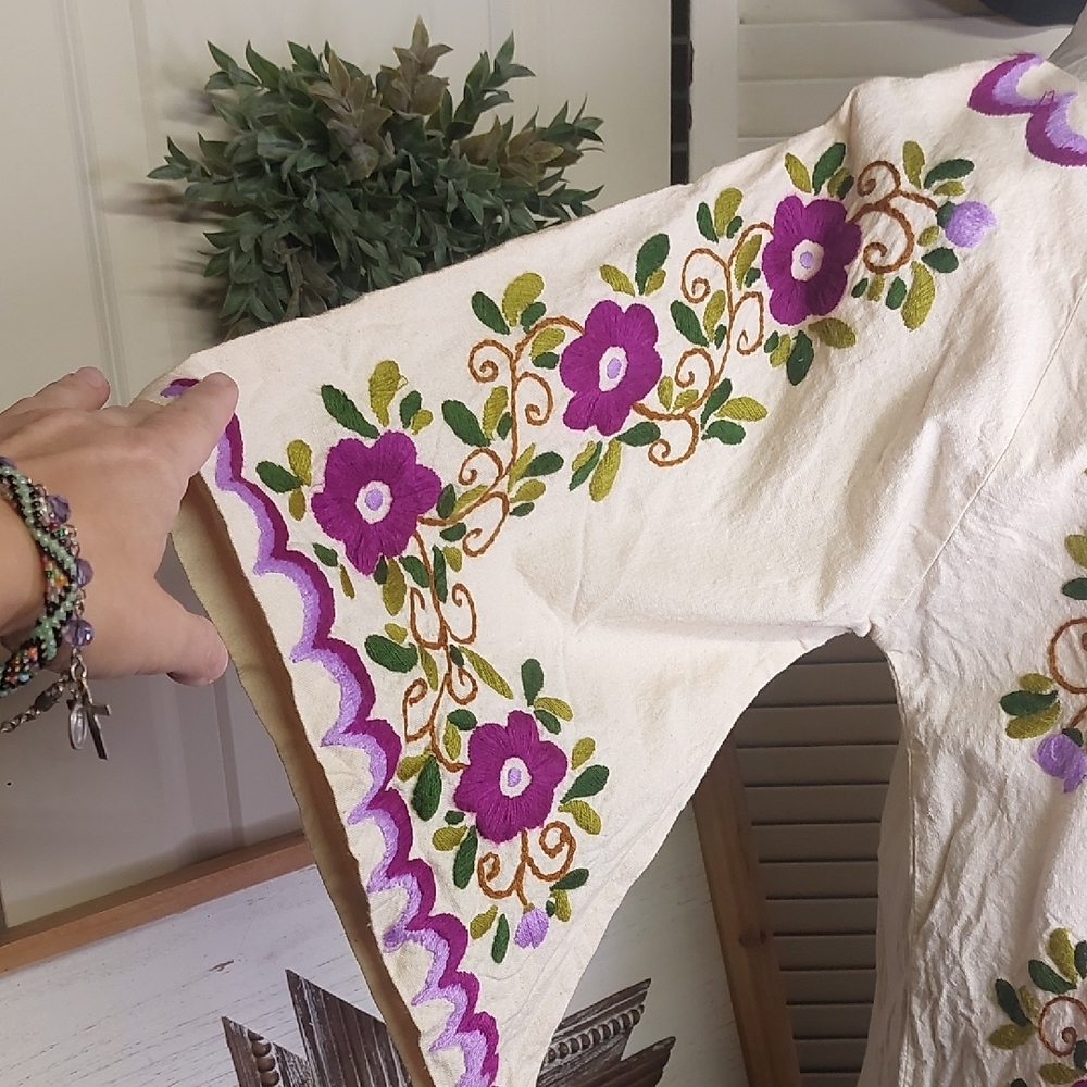 Vintage 70s Peacock Tunic, Purple, Angel Wing, Hippie, Boho - Picture 7 of 16